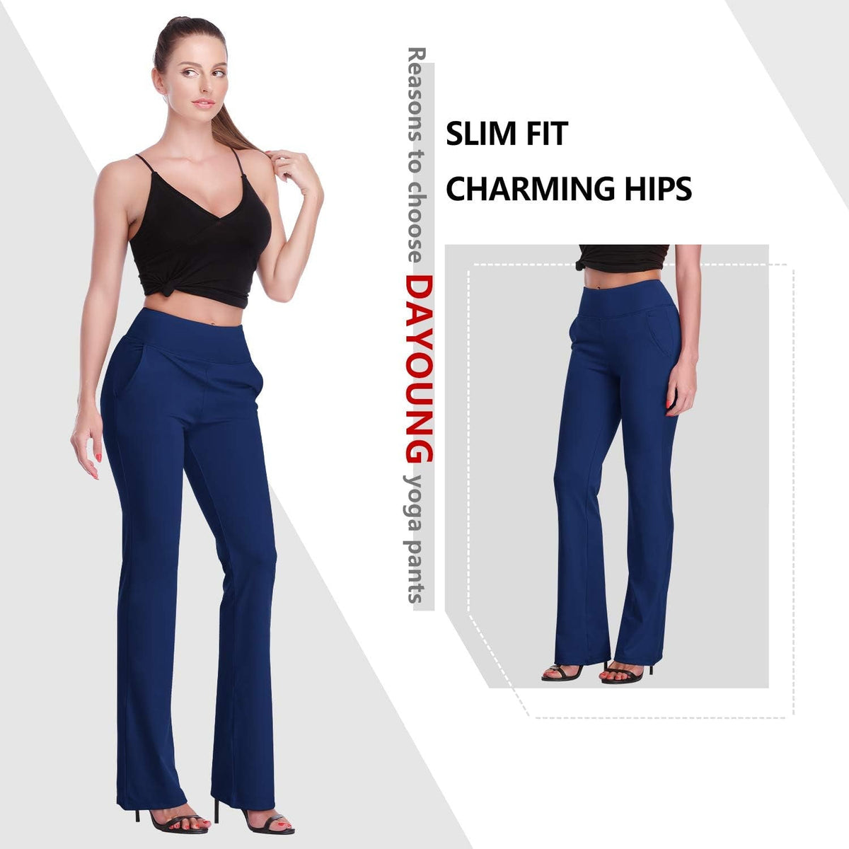Bootcut Yoga Pants for Women Tummy Control Workout Bootleg Pants High Waist 4 Way Stretch Pants