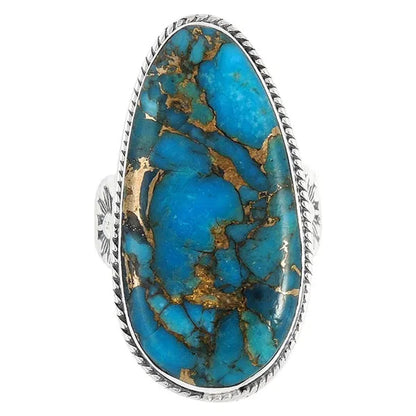 Turquoise Ring Sterling Silver 925 with Genuine Turquoise Size 6 to 11