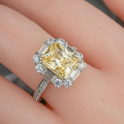 S925 Silver-plated Citrine Rhinestone Crown Ring Female Women Palace Bling Crystal Wedding Ring Jewelry