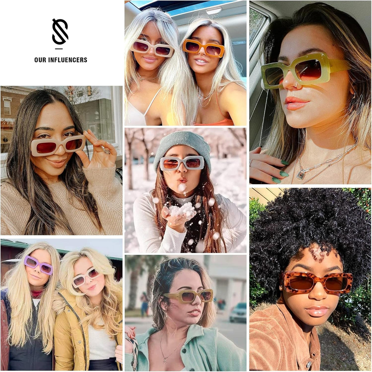 Retro 90S Nude Rectangle Sunglasses Womens Mens Trendy Chunky Glasses