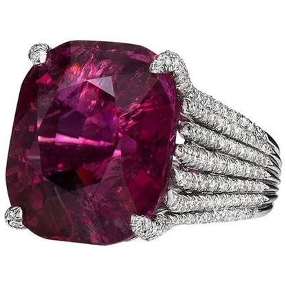Dazzling Women Fashion 925 Sterling Silver Natural Ruby Diamond Engagement Antique Ring