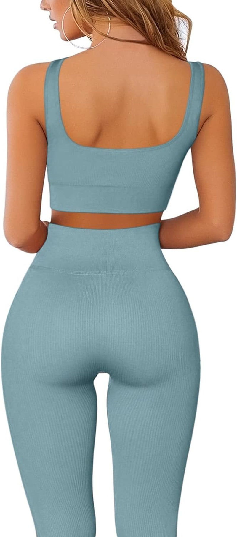 Ribbed Workout Outfits for Women 2 Piece Seamless Sport Bra High Waist Yoga Leggings Sets