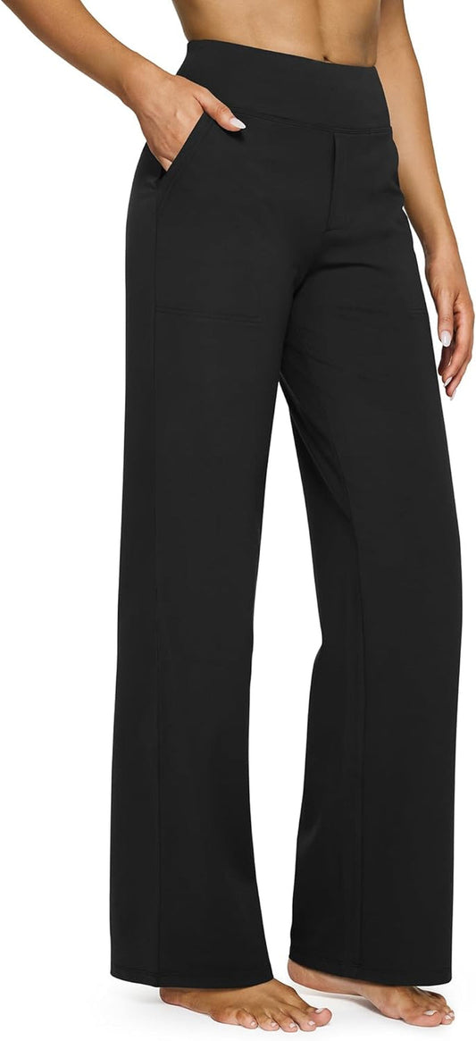 Yoga Pants Women Wide Leg Pants with Pockets High Waist Stretch Dress Casual Sweatpants Petite/Regular/Tall