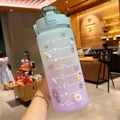 Water Bottle With Time Marker & Straw, 900ML/2000ML Large Capacity Motivational Leakproof Plastic Water Jug For Fitness Gym School Outdoor Travel Work Camping Hiking Hunting Fishing To Ensure You Drink Enough Water Daily