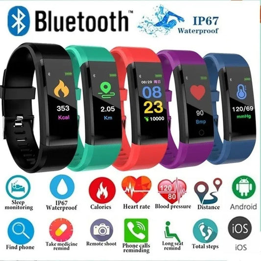 Color Screen Smart Bracelet Watch 115 Plus Blood Pressure Monitoring Heart Rate Monitoring Smart Wristband