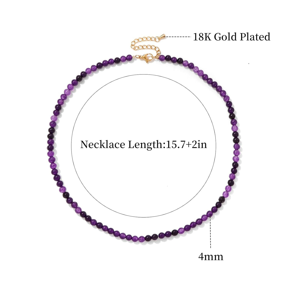 Amethyst Necklace for Women 4Mm Handmade Amethyst Beaded Necklace Crystal Choker Necklace February Birthstone Necklace Natural Stone Necklace Amethyst Jewelry Gifts for Women