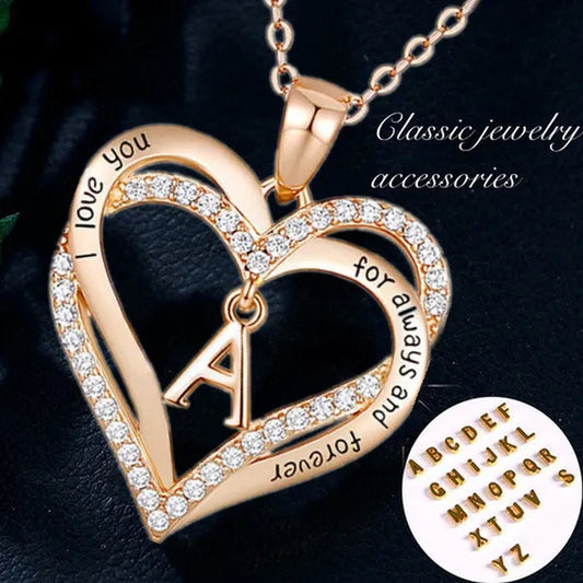 Exquisite Fashion Women's Creative Initials Necklace Diamond Love Pendant Engagement Necklaces for Women Letters Jewelry Accessories Birthday Holiday Anniversary Gift