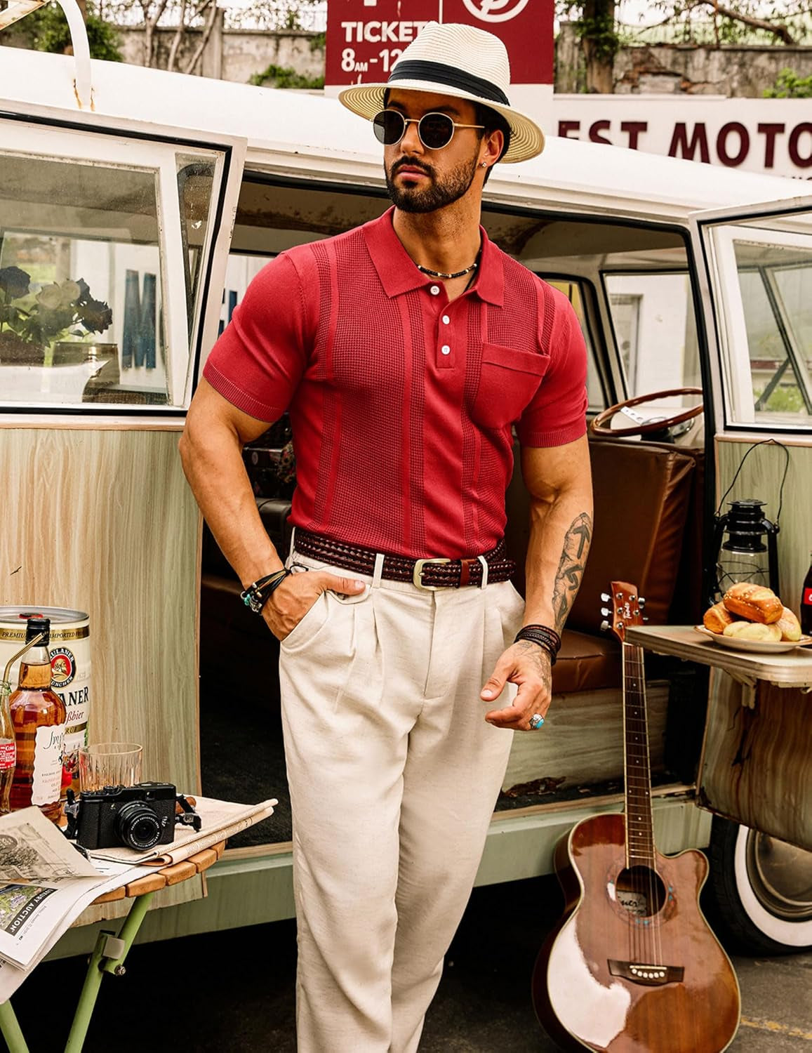 Men'S Knit Polo Shirts Short Sleeve Texture Lightweight Golf Shirts Sweater