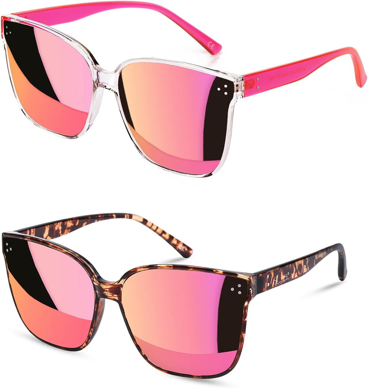 Sunglasses Womens, Oversized Pink Sunglasses for Women with Trendy Mirrored Lens UV400 Blocking