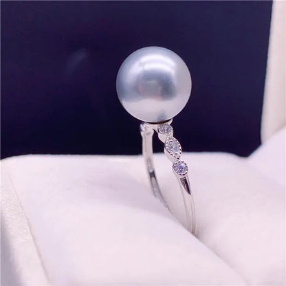 925 Sterling Silver Natural South Sea Gold Pearl Powder 10-11mm Seawater Pearl Ring Diamond Pearl Open Ring