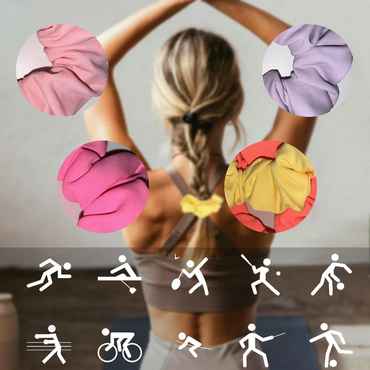 Waterproof Neon Scrunchies Gym Scrunchie - Water-Resistant Hair Ties Pool Scrunchie 16 Colors Elastic Hair Bands Ponytail Holder Beach Scrunchies, Party Size Scrunchie, Hair Tie for Women