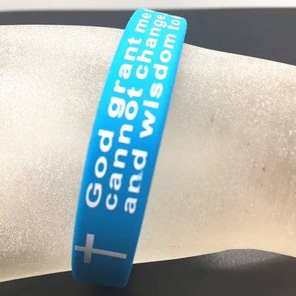 Pack of 30 multi-color jesus christ english cross serenity prayer silicone jewelry bracelets Elastic wristband（mix 7 color）