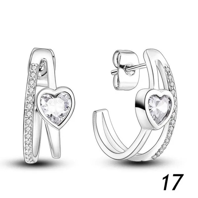 New 925 Sterling Silver Sparkling Two-Tone Zircon Stud Earrings European Fashion Women's Jewelry Earrings