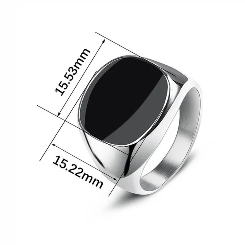 Men's Classic Simple Rounded Square Dripping Oil Stainless Steel Ring Silver Plated Gold Color Groom Wedding Engagement Anniversary Gift Jewelry