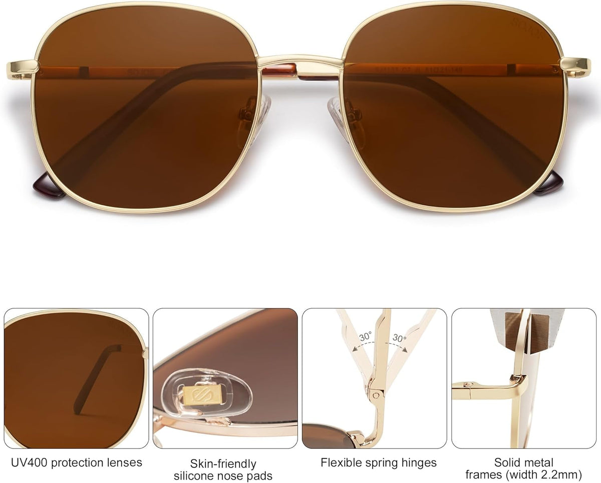 Classic Trendy Square Sunglasses for Women Men Cute Big Frame Gold Shades SJ1137