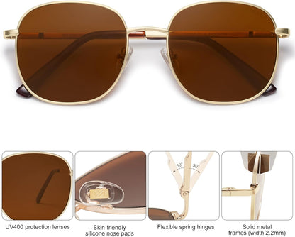 Classic Trendy Square Sunglasses for Women Men Cute Big Frame Gold Shades SJ1137