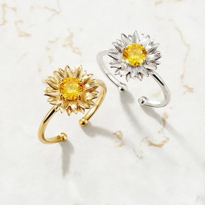 Luxury Fashion silver-plated Crystal Sunflower Diamond Ring Natural Water Drop Citrine Rings Ladies Elegant Glamorous Party Finger Jewelry Party Bride Wedding Engagement Ring Anniversary Gift