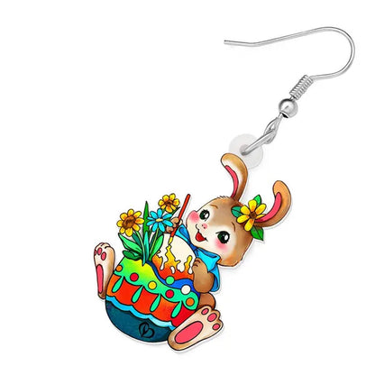 Acrylic Easter Eggs Bunny Hare Rabbit Earrings Drop Dangle Egge Jewelry For Women Girls Kids Charms Festival Gift Accessories