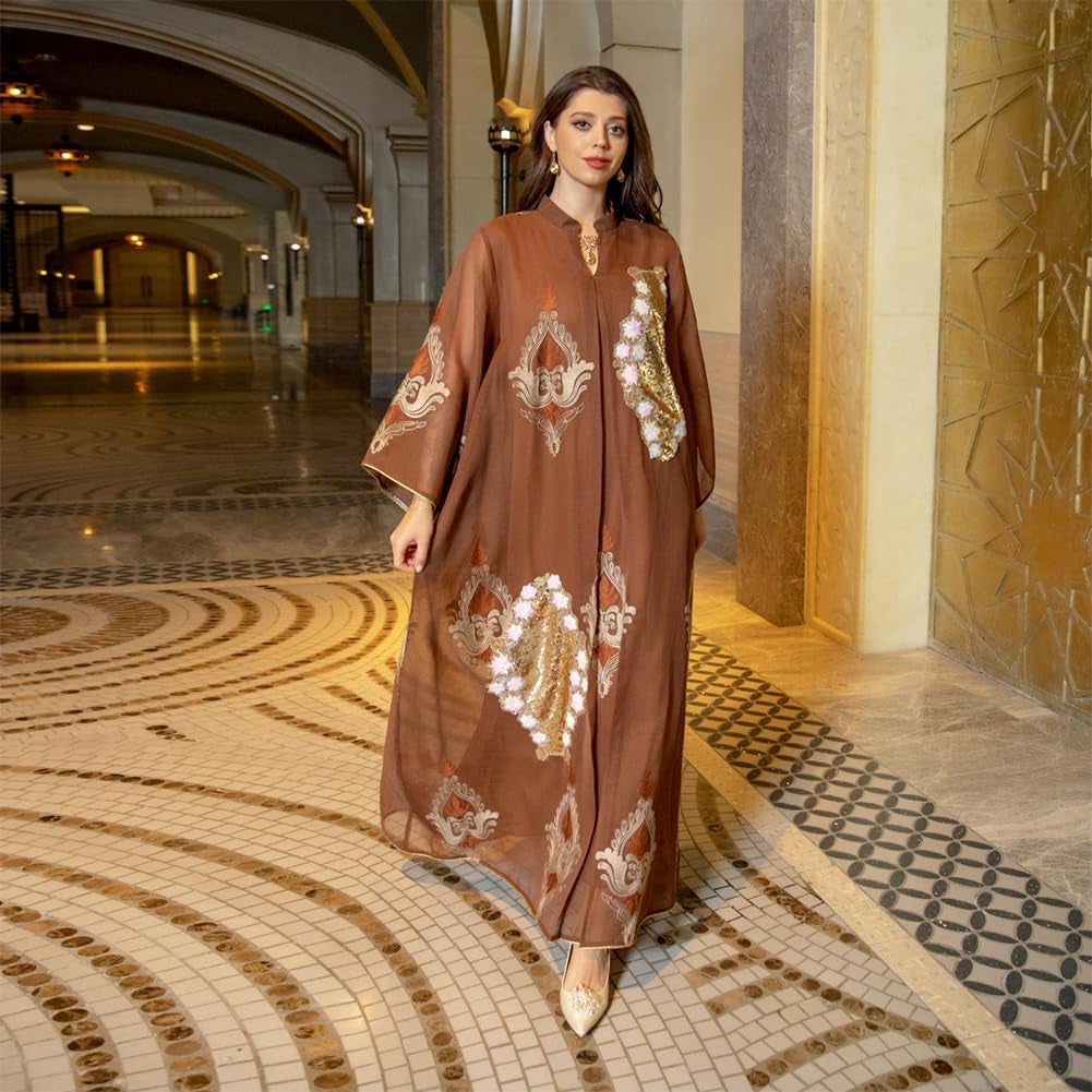 Abaya for Women Muslim Kaftan Floral Maxi Dresses Dubai Turkey Middle East Islam Caftan Ramadan Eid Party Robe