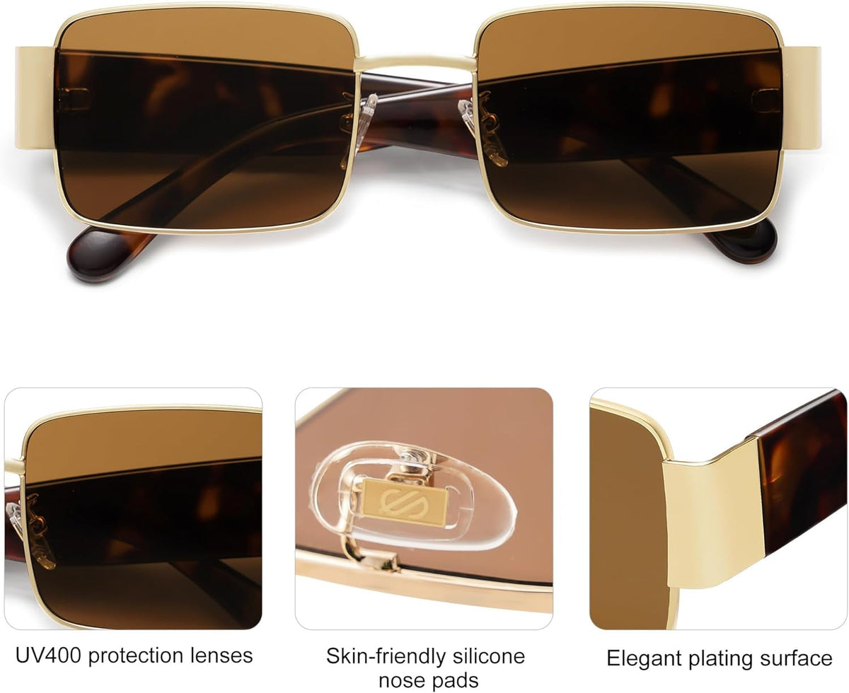 Retro Fashion Rectangle Sunglasses Womens Mens Vintage Trendy Square Shades SJ1162