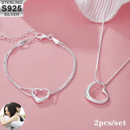Fashion Jewelry Exquisite Women's 925 Sterling Silver Charm Heart Bracelets Necklaces for Wedding Party Christmas Gift Jewelry Set