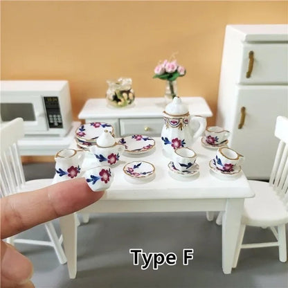 Mini Ceramics Tableware Tea Set with Cups Toy Doll House Accessories Ceramics Miniatures Scene 1:12 /1:16 Kids Toy