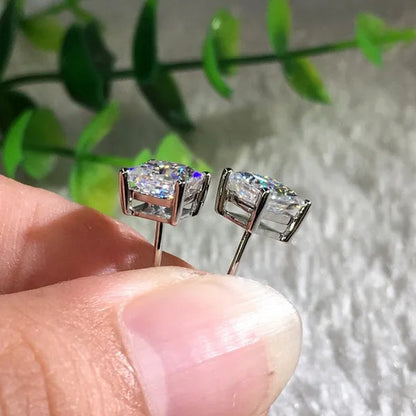 Fashion 18K White Gold Princess Cut Moissanite White Diamond Stud Earrings 4mm/5mm/6mm/7mm