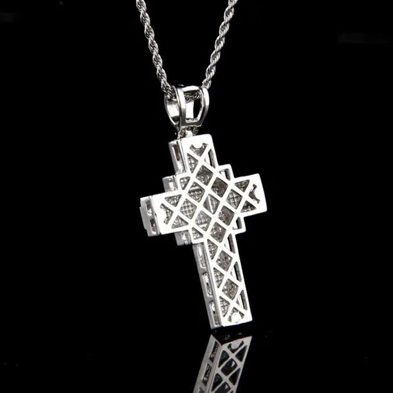 Fashion Necklace Men Women Cross Pendant Necklace Gold/Silver Stainless Steel Diamond Necklace Pendant