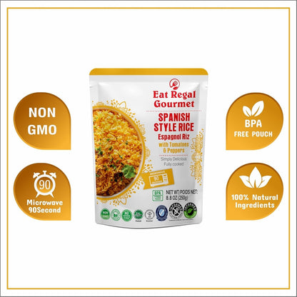 Spanish Rice Pack of 6, 8.8 Ounce, Ready to Eat in 90 Sec | 100% Natural Ingredients | Precooked Rice | Ready Rice | Family Meals Ready to Eat | Microwavable | Side Dish
