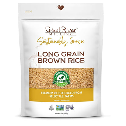 Climate Friendly Brown Rice, Long Grain Brown Rice Cooker Ready, Gluten Free, Vegan, Kosher, Vegetarian, Non-Gmo, Plant Based, US Sustainably Grown, 2Lb. Resealable Bag (Pack of 3)