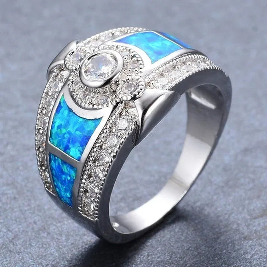Exquisite 925 Sterling Silver Blue Fire Opal Diamond Ring Men's Women's Marriage Engagement Commitment Ring Size 5 6 7 8 9 10 11 12