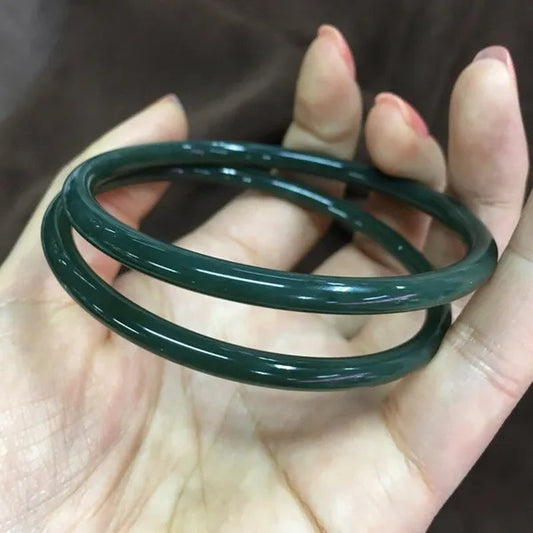1pc Natural Chinese Hetian Jade Hand Carved Round Bar Bracelet Fashion Boutique Jewelry Female Sapphire Bracelet Popular Gift