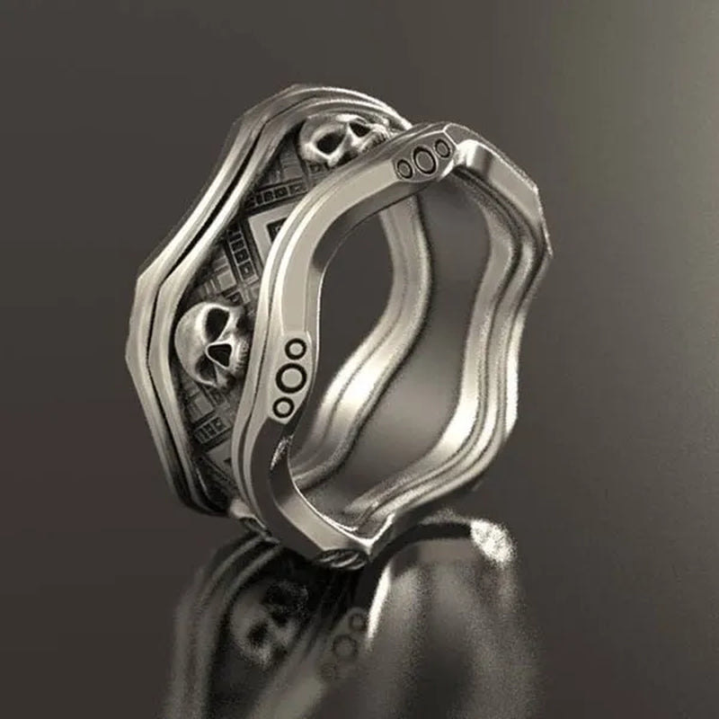 Gothic 925 Sterling Silver Skull Ring Infinity Band Punk Jewelry Birthday Proposal Gift Engagement Banquet Party Wedding Rings for Unisex Men Women Size 5 - 10