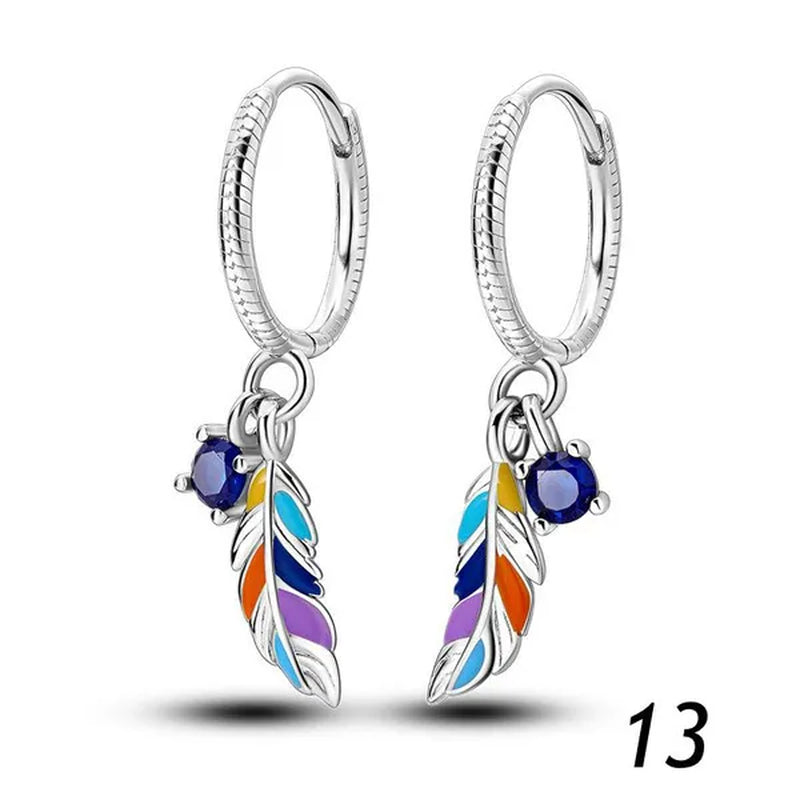 New 925 Sterling Silver Sparkling Two-Tone Zircon Stud Earrings European Fashion Women's Jewelry Earrings