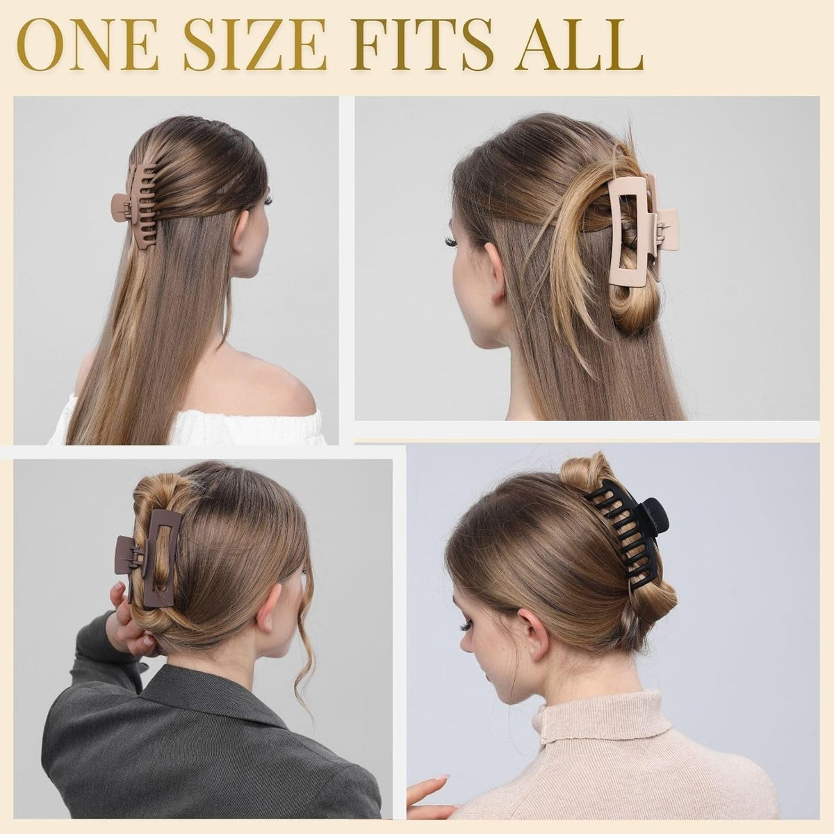 Hair Clips for Women 4.3 Inch Large Hair Claw Clips for Women Thin Thick Curly Hair, Big Matte Banana Clips,Strong Hold Jaw Clips,Neutral Colors