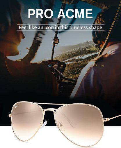 Classic Aviator Sunglasses for Men Women 100% Real Glass Lens