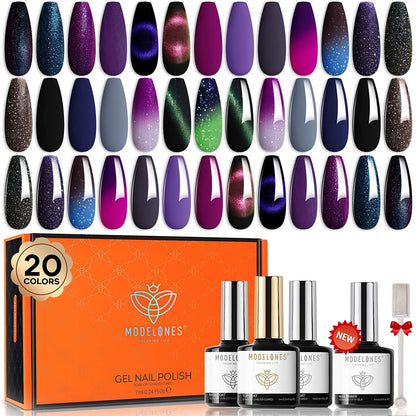 32Pcs Gel Nail Polish Set, 28 Colors 7ML Gel Polish Set with Glitter & Glossy & Matte Gel Top + Base Coat Pastel Macaron Colors, 2024 Spring Gel Polish Kit Trendy Nail Art for Women Girls