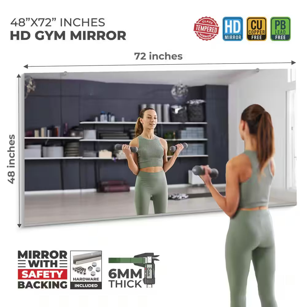 Gym Mirror 48 In. W X 72 In. H 1/4 In. Tempered Glass, Safety-Backed, DYI Installation
