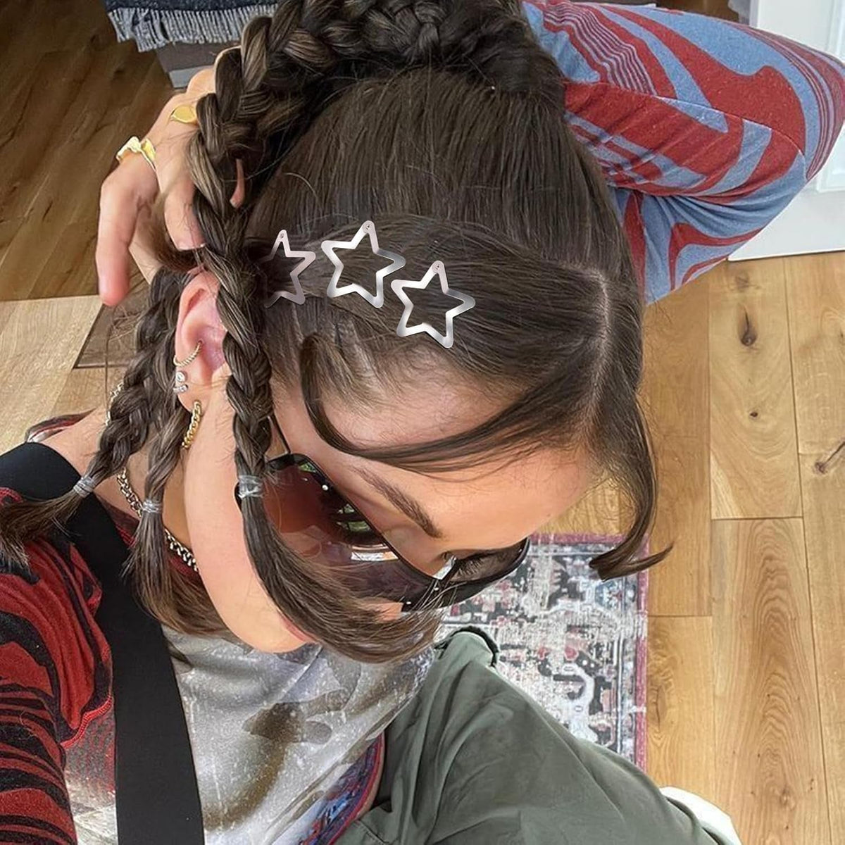 Star Hair Clips 2000S Y2K Snap Hair Barrettes Non Slip Star Hair Accessories Silver Metal Hair Clips for Girls Women -30 PCS 1.57"