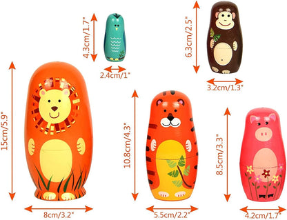 Nesting Dolls for Kids - Russian Wooden Stacking Nested Set 5 Pieces Handmade Toys for Children Christmas Birthday Rome Decoration Halloween Wishing Gift (Captain Lion)