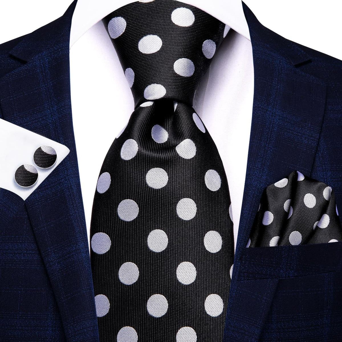 Silk Ties for Men Plaid Paisley Striped Necktie Pocket Square Cufflinks Set Formal Business