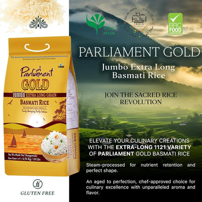 Gold Jumbo Extra Long Basmati Rice | Indian Risotto | All Natural | Vegan | Gluten Friendly | NON-GMO | Aged Perfection | Luxurious Taste | Product of India (10, Pounds)