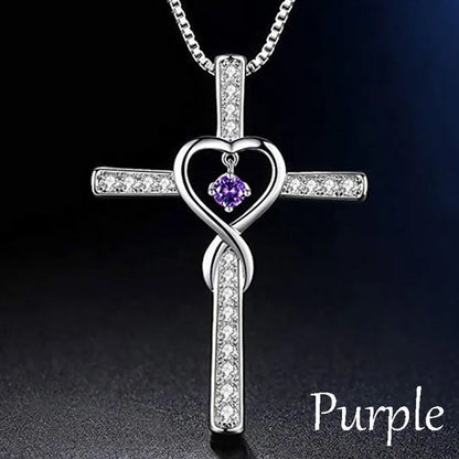 Infinity Love God We Trust Christian Cross Birthstone Diamond Rhinestone Pendant Necklace Birthday Gifts Jewelry For Women Christmas Girls
