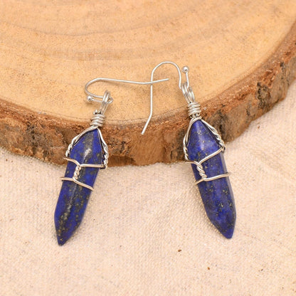 Hand Wired Healing Crystal Point Chakra Dangling Earrings for Women