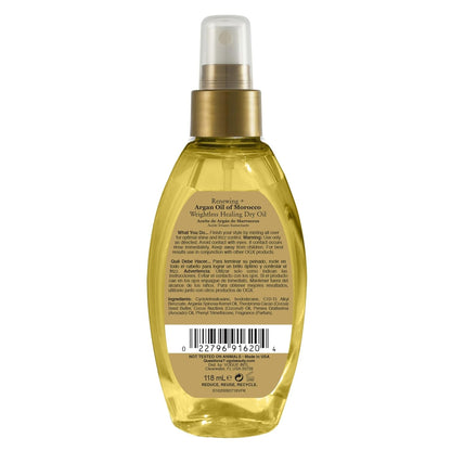 Renewing + Argan Oil of Morocco Weightless Healing Dry Oil Spray, Lightweight Hair Oil Mist for Split Ends, Frizzy Hair and Flyaways, Paraben & Sulfated-Surfactants Free, 4 Fl Oz