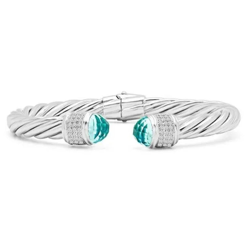 Majesty Diamonds Round Cut Blue & White Cubic Zirconia Small Bangle Bracelet in Sterling Silver- 3.5 Carat