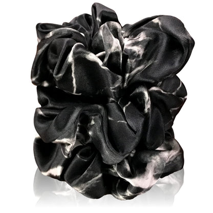 Mulberry Silk Scrunchies for Hair (Black Marble)