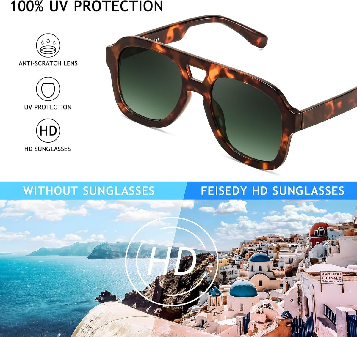 Vintage Aviator Sunglasses Double Bridge Women Men Large Square Thick Frame Trendy Eyewear UV400 B2846