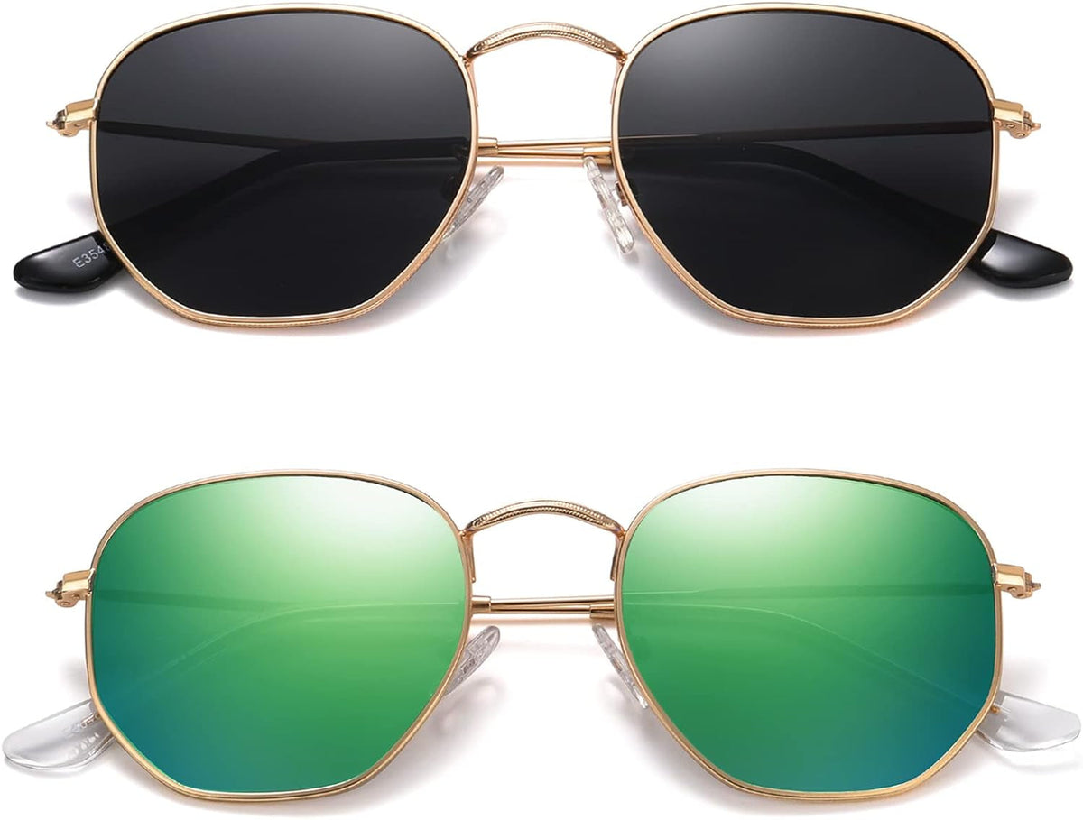 Polarized Hexagon Sunglasses for Women Men Polygon Square Sun Glasses UV400 Protection Metal Frame
