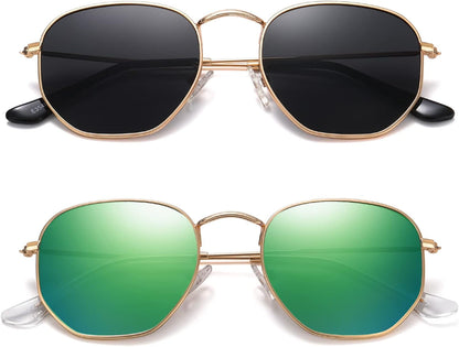 Polarized Hexagon Sunglasses for Women Men Polygon Square Sun Glasses UV400 Protection Metal Frame